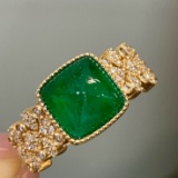 14k Gold 2.63 Ctw Vivid Green Natural Emerald & Diamond Ring