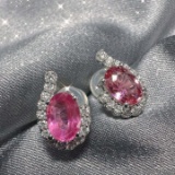 14k Gold 2.07 Ct Natural Padparadscha Sapphire & Diamond Earrings