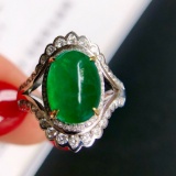 14k Gold 5.55 Ctw Vivid Green Natural Emerald & Diamond Ring