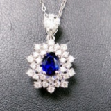 14k Gold 1.51 Ctw Natural Sapphire & Diamond Pendant