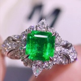 14k Gold 2.36 Ctw Vivid Green Natural Emerald & Diamond Ring