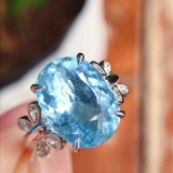 14k Gold 6.49 Ctw Natural Aquamarine & Diamond Ring