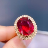 14k Gold 7.4 Ct Vivid Red Natural Tourmaline & Diamond Ring