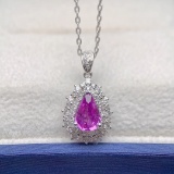 14k Gold 1.6 Ctw Natural Padparadscha Sapphire & Diamond Pendant