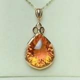 14k Gold 20.70 Ctw Natural Citrine & Diamond Pendant