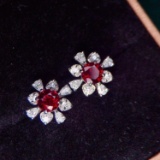 14k Gold 1.54 Ctw Natural Ruby & Diamond Earrings