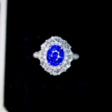 14k Gold 3.51 Ctw Vivid Blue Natural Sapphire & Diamond Ring