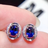 14k Gold 1.25 Ctw Vivid Blue Natural Sapphire & Diamond Earrings