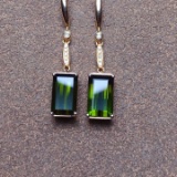 14k Gold 3.7 Ct Natural Tourmaline & Diamond Earrings