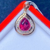 14k Gold 2.24 Ctw Natural Tourmaline & Diamond Pendant