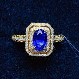 14k Gold 1.2 Ct Vivid Blue Natural Sapphire & Diamond Ring