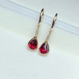 14k Gold 1.3 Ct Vivid Red Natural Tourmaline & Diamond Earrings