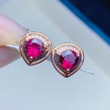 14k Gold 0.85 Ct Vivid Red Natural Ruby & Diamond Earrings