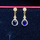 14k Gold 0.8 Ct Vivid Blue Natural Sapphire & Diamond Earrings