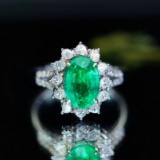 14k Gold 2.84 Ctw Vivid Green Natural Emerald & Diamond Ring