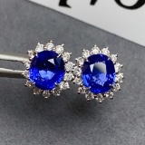 14k Gold 2.48 Ctw Vivid Blue Natural Sapphire & Diamond Earrings
