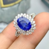 14k Gold 4.08 Ctw Vivid Blue Natural Sapphire & Diamond Ring