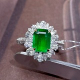 14k Gold 2.93 Ctw Vivid Green Natural Emerald & Diamond Ring