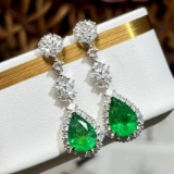 14k Gold 4.84 Ctw Vivid Green Natural Emerald & Diamond Earrings