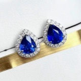 14k Gold 1.74 Ctw Natural Sapphire & Diamond Earrings