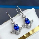 14k Gold 2.94 Ctw Natural Sapphire & Diamond Earrings