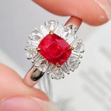 14k Gold 2.03 Ctw Vivid Red Natural Spinel & Diamond Ring