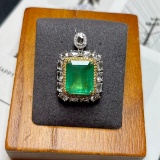 14k Gold 7.49 Ctw Vivid Green Natural Emerald & Diamond Pendant