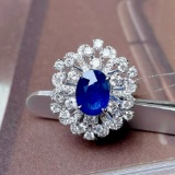14k Gold 3.11 Ctw Natural Sapphire & Diamond Ring