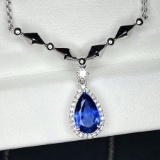 14k Gold 1.81 Ctw Vivid Blue Natural Sapphire & Diamond Necklace