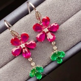 14k Gold 5.8 Ct Natural Ruby & Emerald & Diamond Earrings