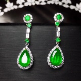 14k Gold 5.31 Ctw Vivid Green Natural Emerald & Diamond Earrings