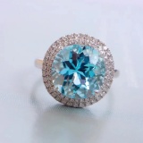 14k Gold 4.48 Ctw Natural Aquamarine & Diamond Ring