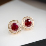 14k Gold 1.42 Ctw Natural Ruby & Diamond Earrings