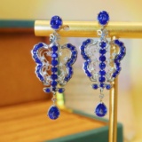 14k Gold 4.00 Ctw Natural Sapphire & Diamond Earrings
