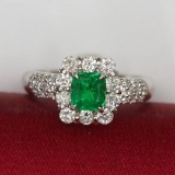 14k Gold 1.4 Ctw Vivid Green Natural Emerald & Diamond Ring