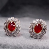 14k Gold 0.84 Ctw Natural Ruby & Diamond Earrings