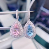 14k Gold 8.04 Ctw Natural Aquamarine & Morganite & Diamond Earrings