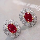 14k Gold 1.42 Ctw Natural Ruby & Diamond Earrings