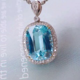 14k Gold 5.31 Ctw Natural Aquamarine & Diamond Pendant