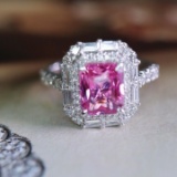 14k Gold 2.23 Ctw Natural Padparadscha Sapphire & Diamond Ring