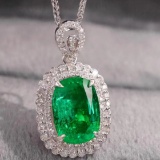 14k Gold 2.37 Ctw Vivid Green Natural Emerald & Diamond Pendant