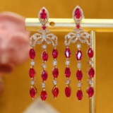14k Gold 5.11 Ctw Vivid Red Natural Ruby & Diamond Earrings