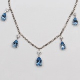 14k Gold 4.23 Ctw Natural Aquamarine & Diamond Necklace