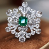 14k Gold 1.79 Ctw Vivid Green Natural Emerald & Diamond Ring