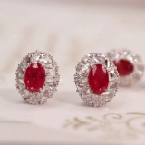 14k Gold 1.3 Ct Vivid Red Natural Ruby & Sapphire Earrings