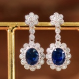14k Gold 2.51 Ctw Vivid Blue Natural Sapphire & Diamond Earrings