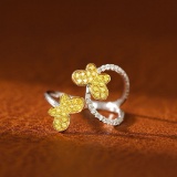 14k Gold 0.37 Ctw Natural Yellow Diamond & Diamond Ring
