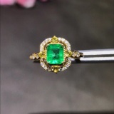 14k Gold 0.86 Ctw Vivid Green Natural Emerald & Diamond Ring