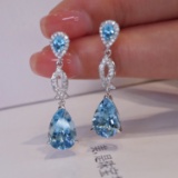14k Gold 3.92 Ctw Natural Aquamarine & Diamond Earrings