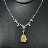 14k Gold 3.12 Ctw Natural Yellow Diamond & Diamond Necklace